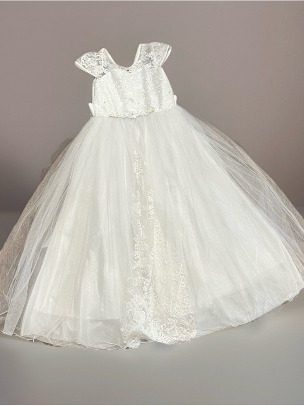 White Lace Tulle Flower Girl Dress